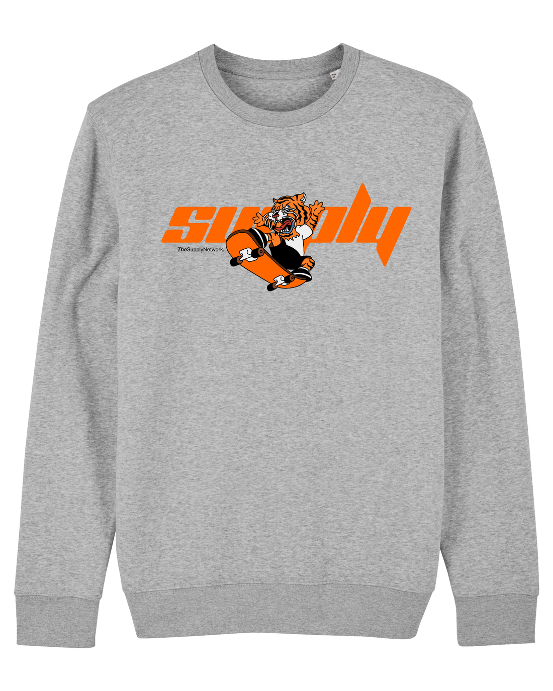 Grey Skater Sweatshirt, Tiger Ride Front Print