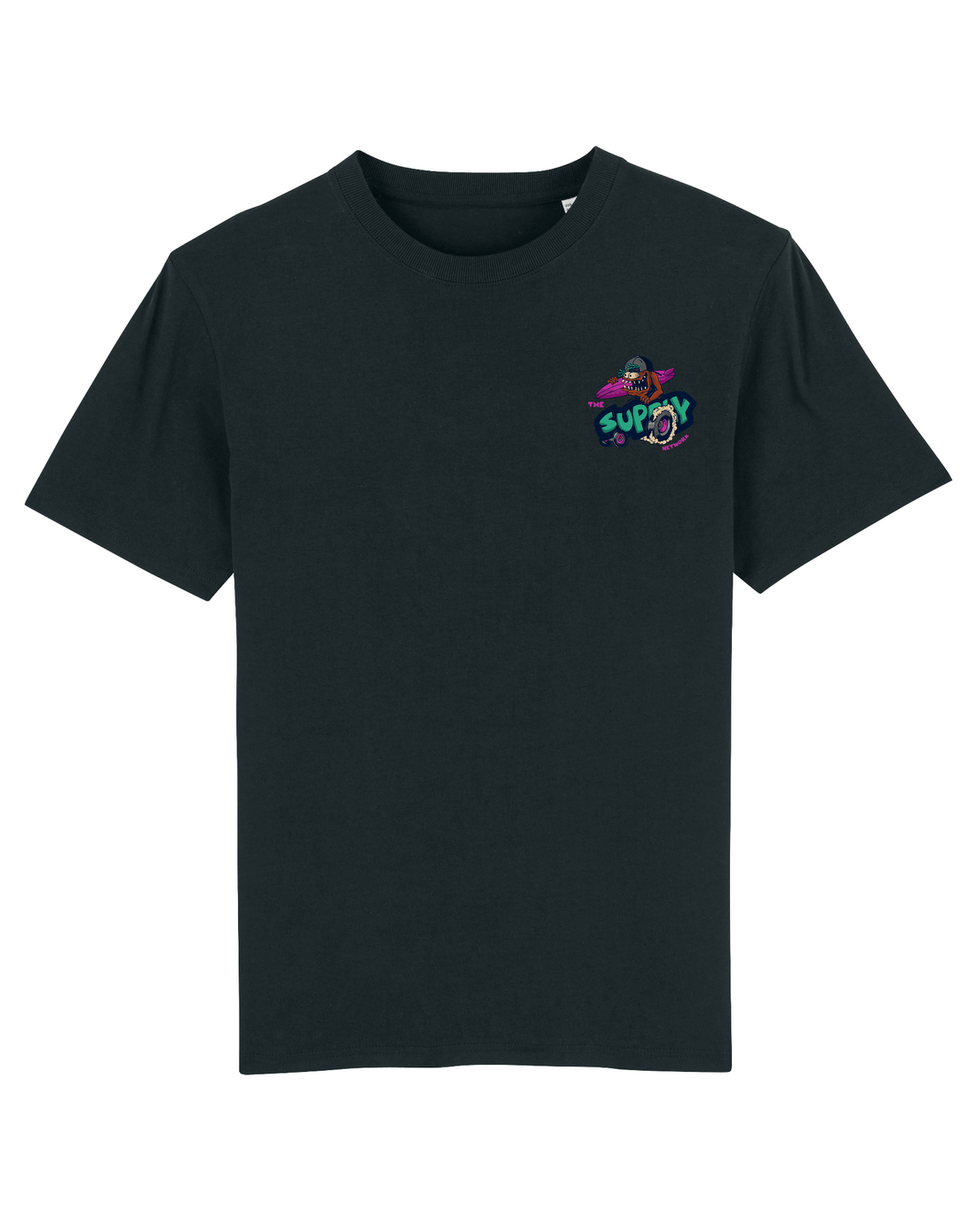 Black Skater T-Shirt, Lets Go Surf Back Print