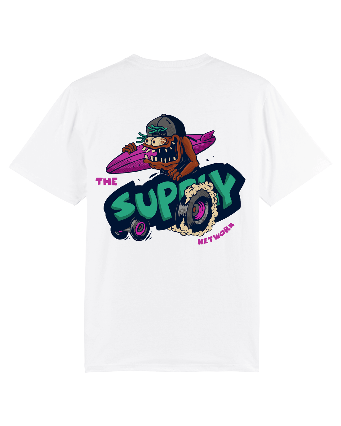 White Skater T-Shirt, Lets Go Surf Back Print