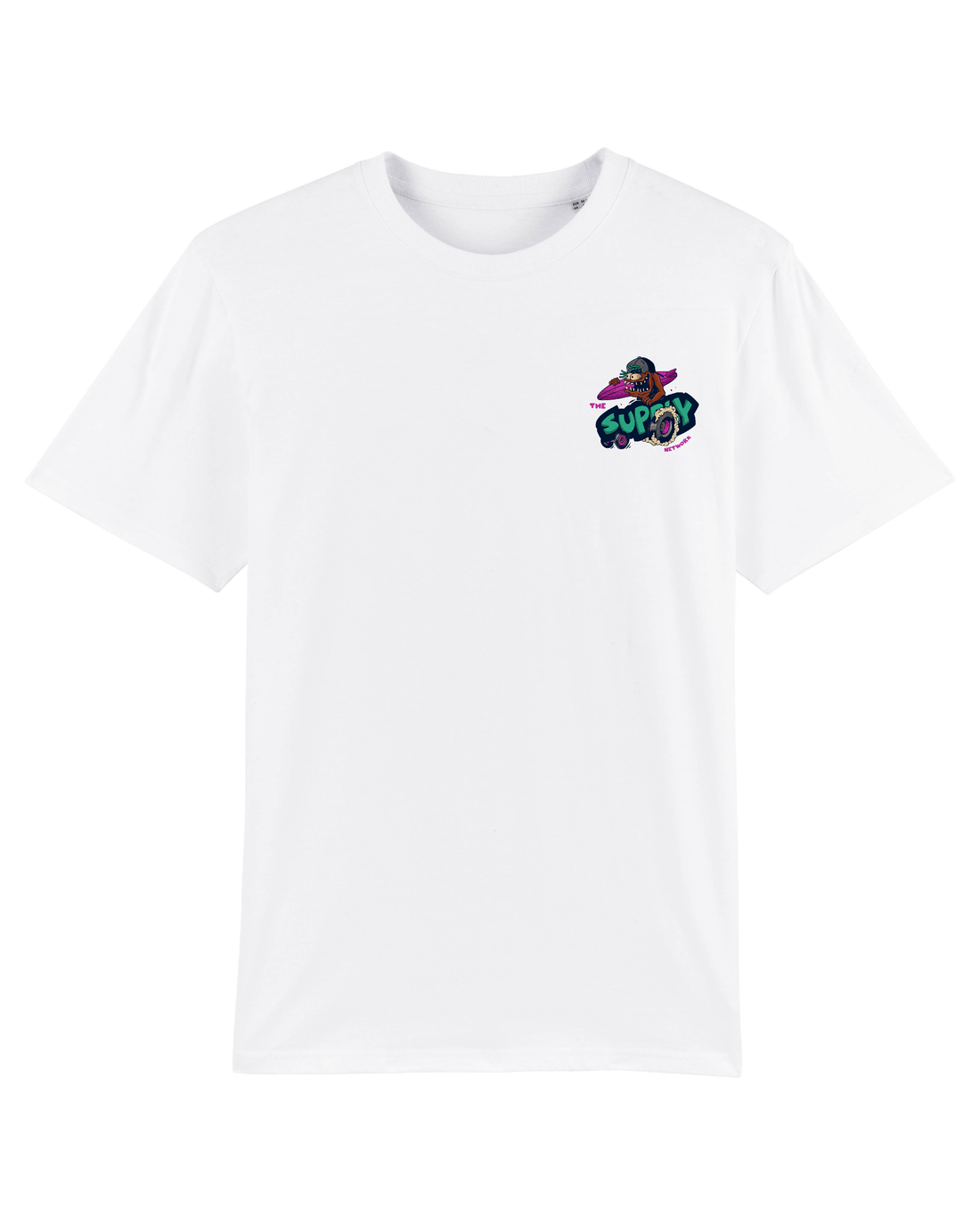 White Skater T-Shirt, Lets Go Surf Front Print
