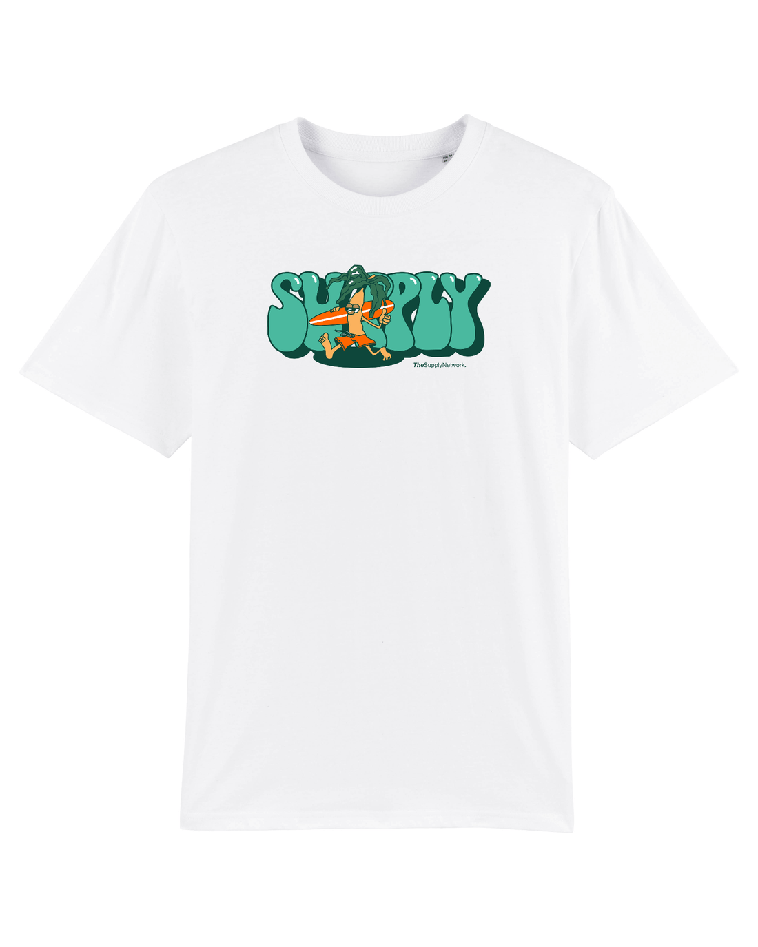 White Skater T-Shirt, Surf Palm Front Print