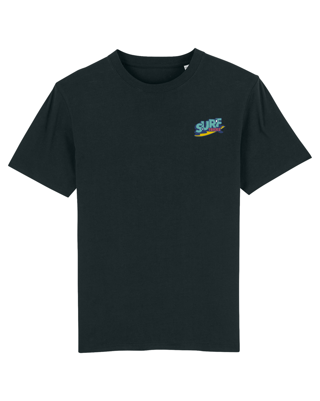 Black Skater T-Shirt, Surf Tricks Front Print