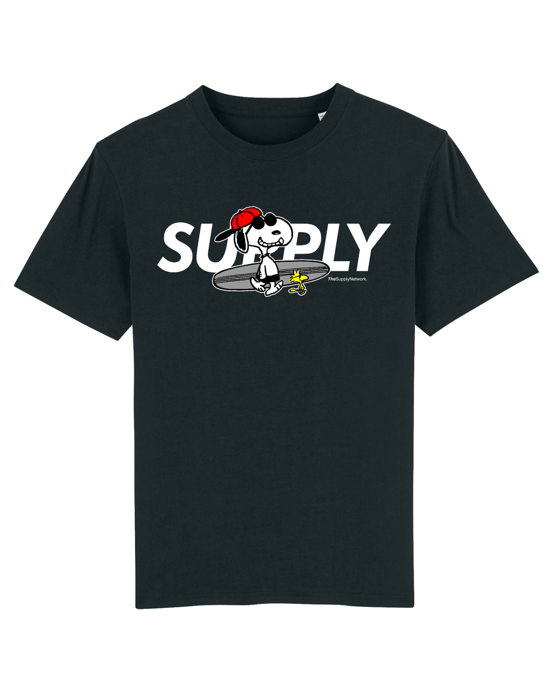 Black Skater T-Shirt, Surfer Dog Front Print