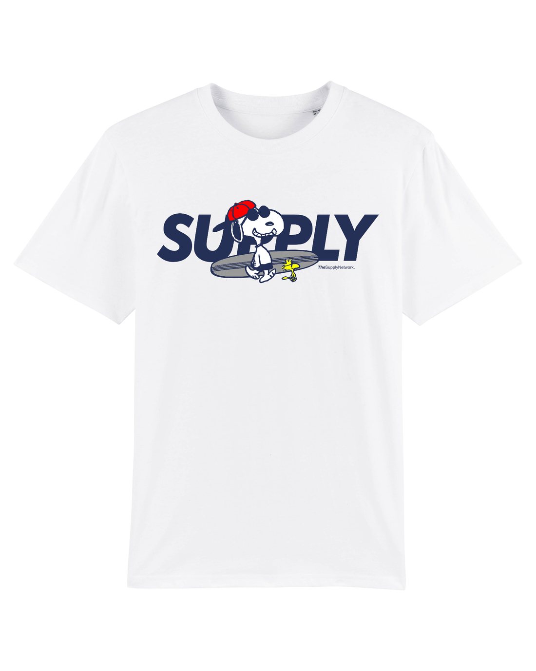 White Skater T-Shirt, Surfer Dog Front Print