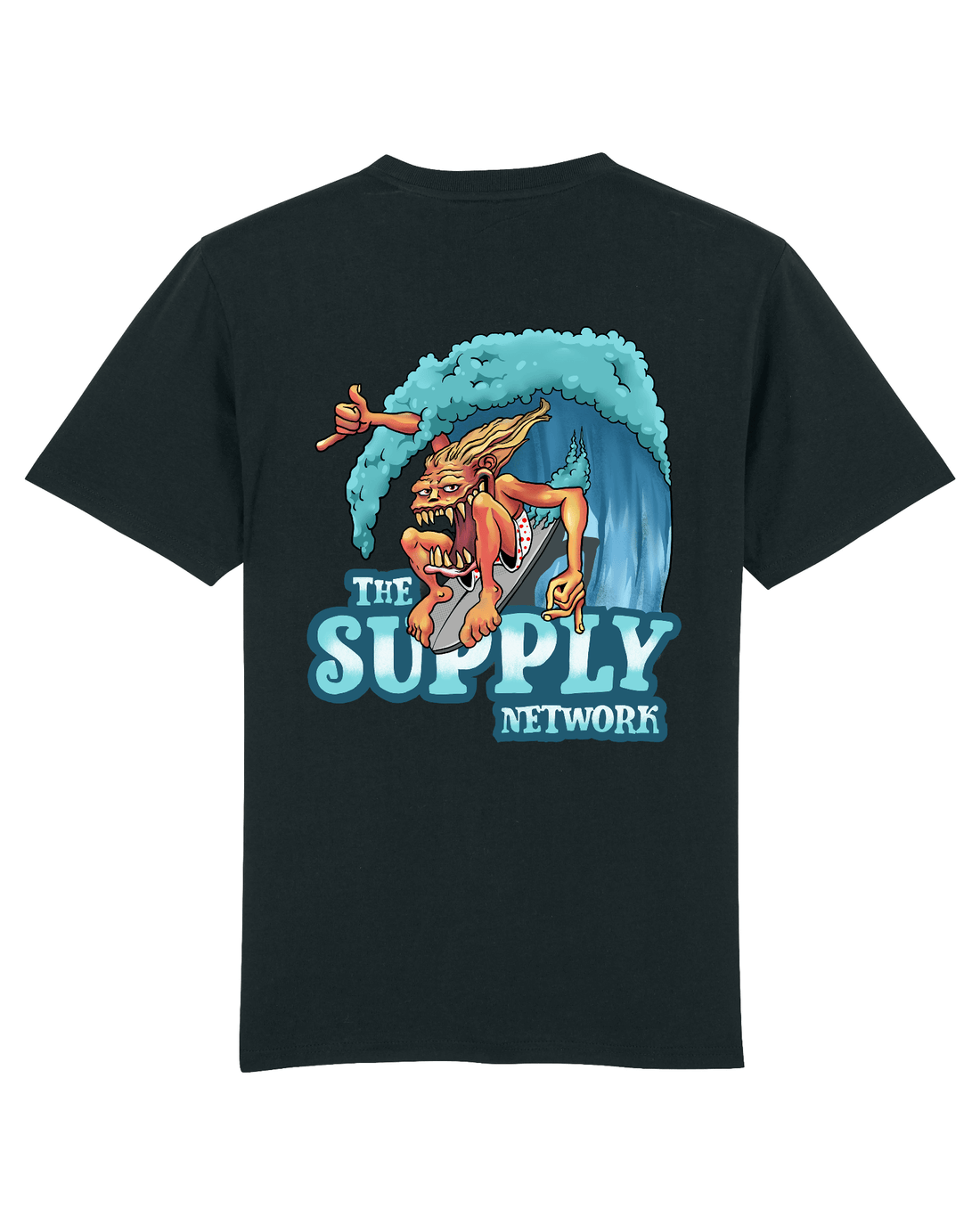 Black Skater T-Shirt, Surfs Up Back Print