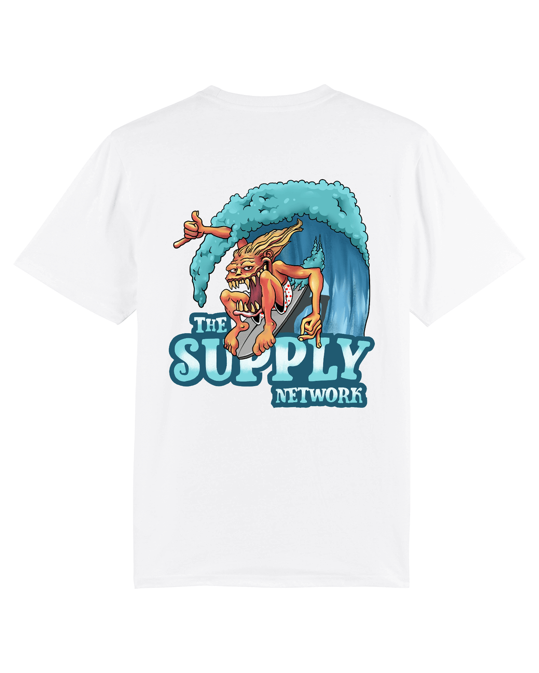 White Skater T-Shirt, Surfs Up Back Print