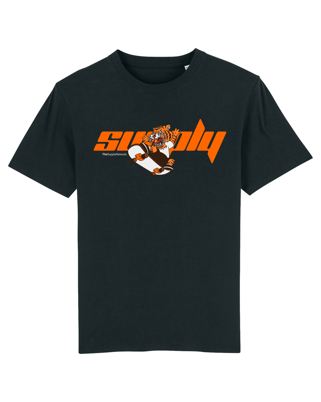 Black Skater T-Shirt, Tiger Ride Front Print