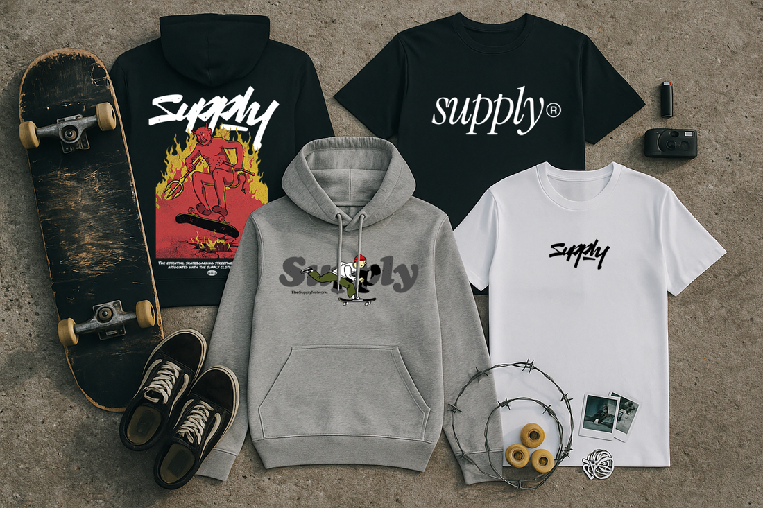 Collection of Skater clothing like Hoodies and T-shirt by 'The Supply Network'