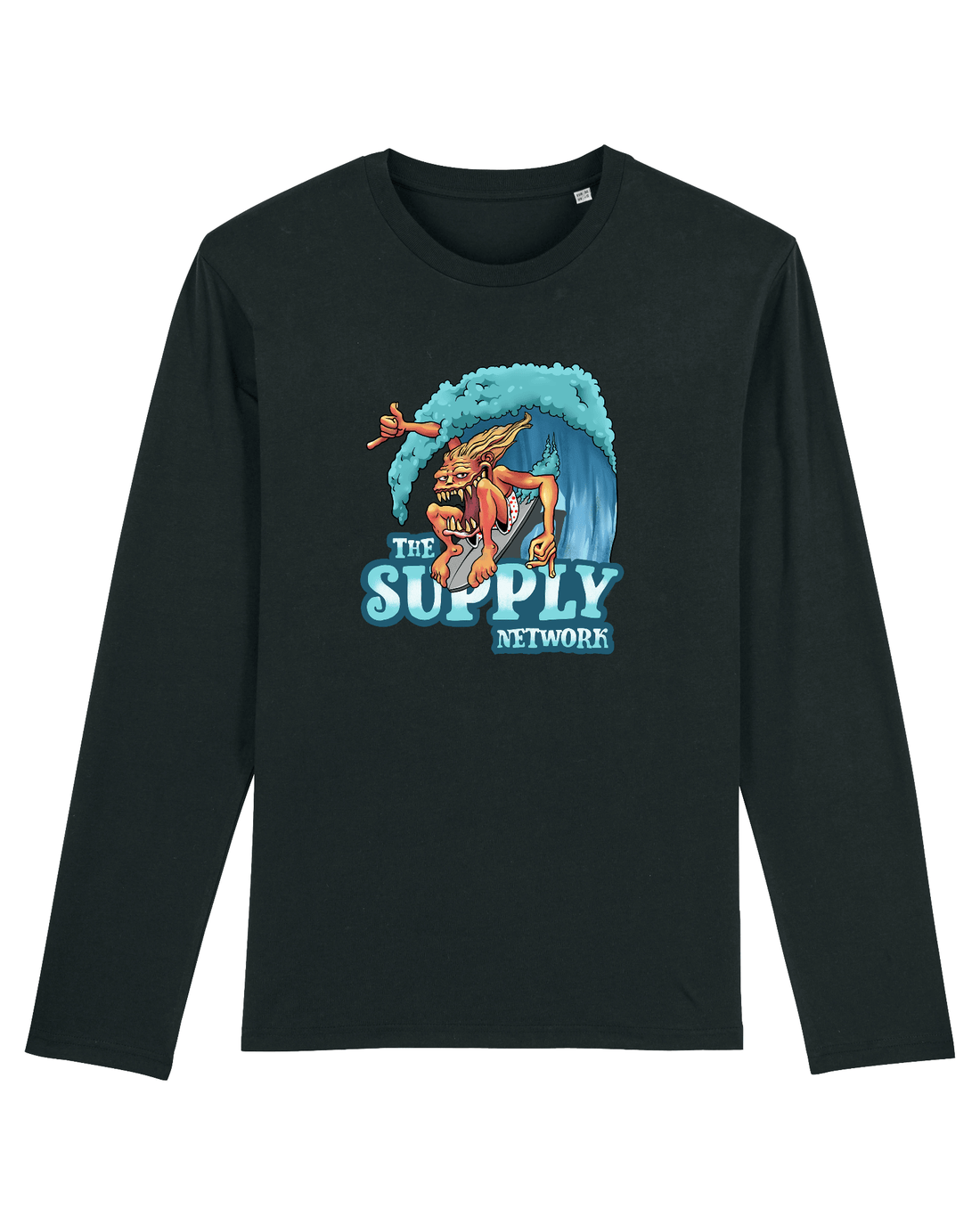 Black Skater Long Sleeve, Surfs Up Front Print