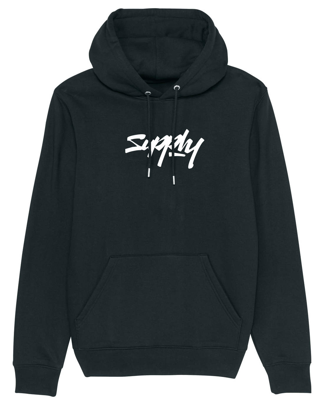 Black Skater Hoodie, Supply Logo Front Print