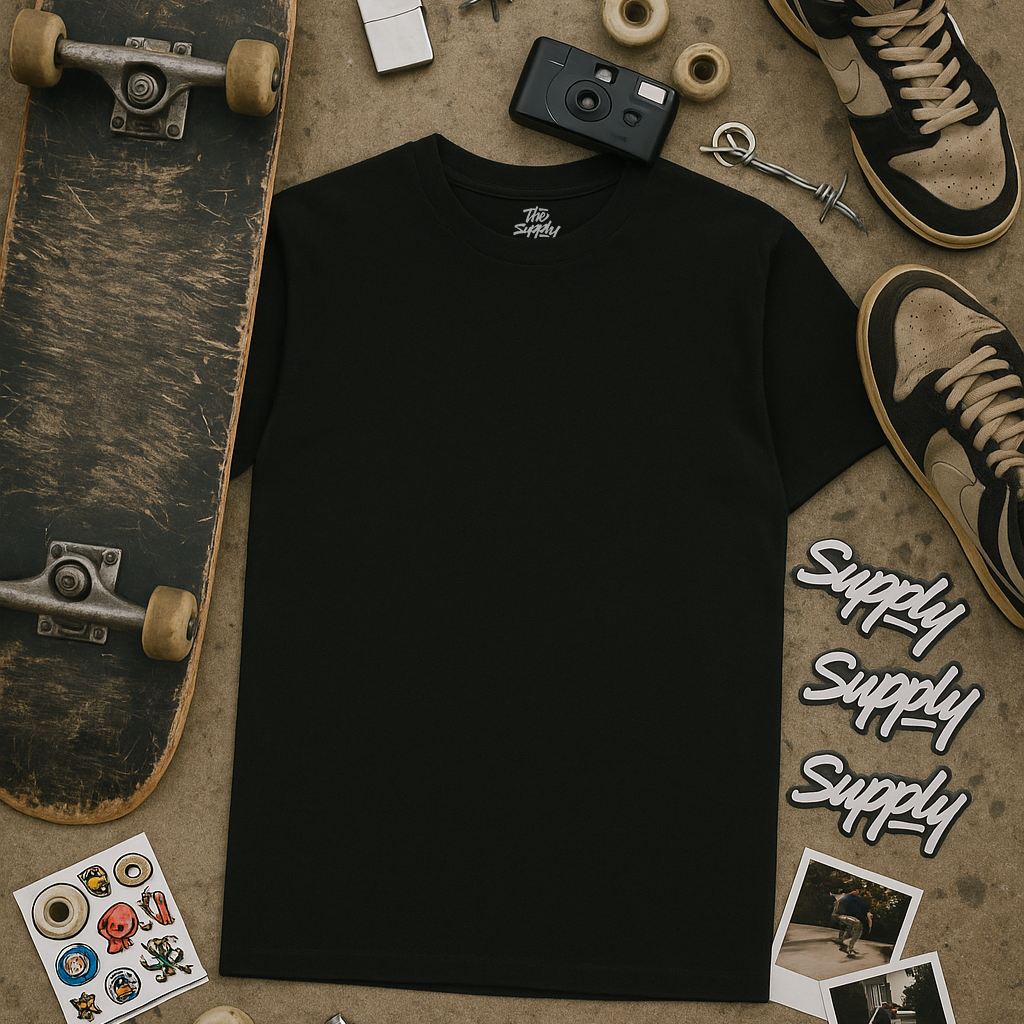 Black Skater T-Shirt Black Front - The Supply Network