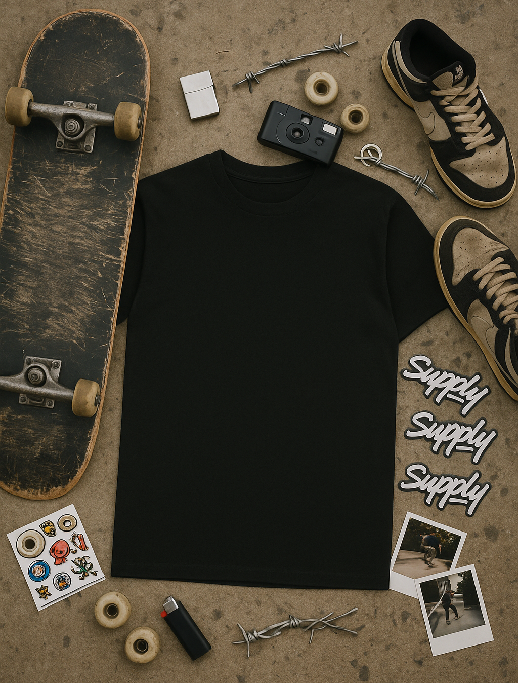 Black Skater T-Shirt Black Front - The Supply Network