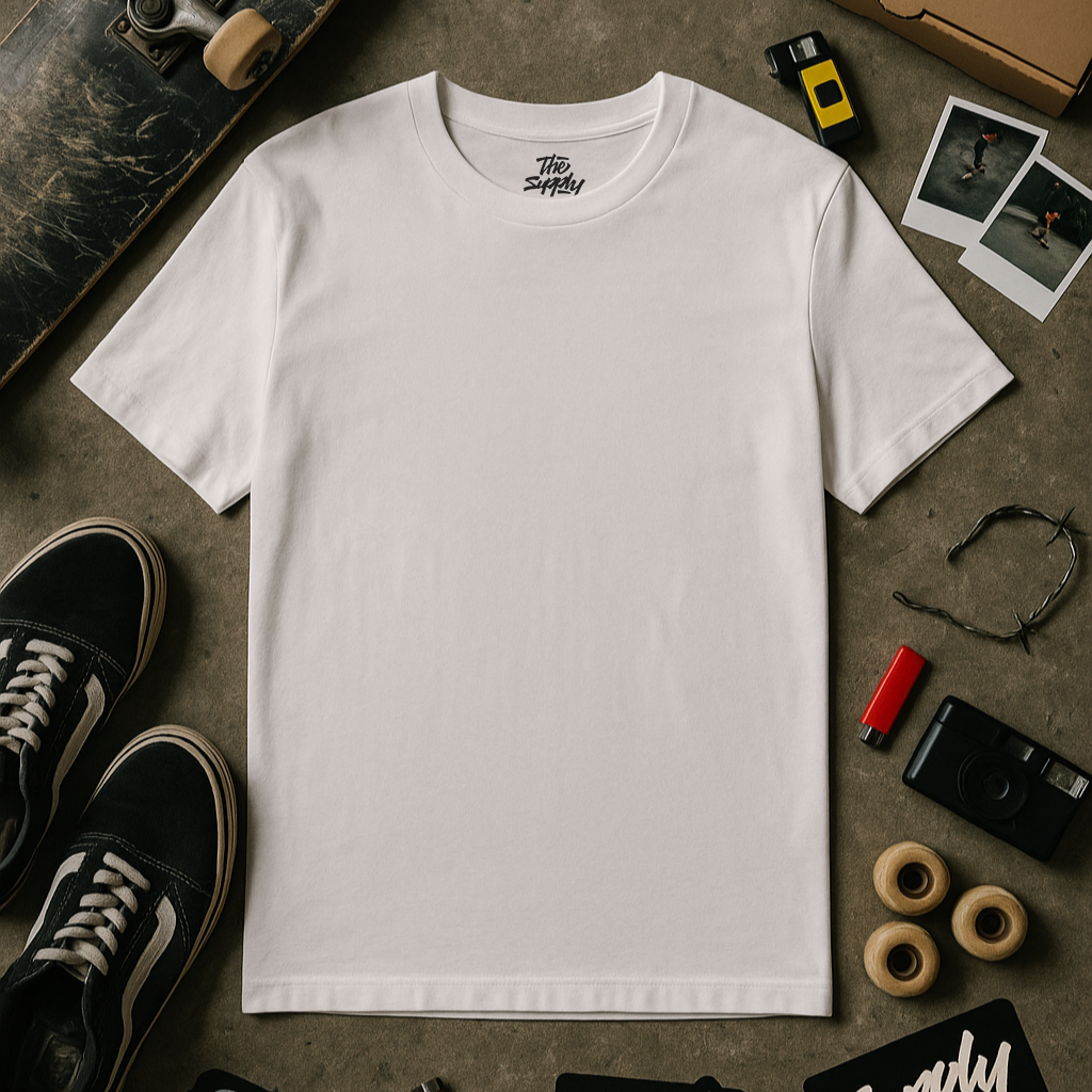 White Skater T-Shirt Black Front - The Supply Network