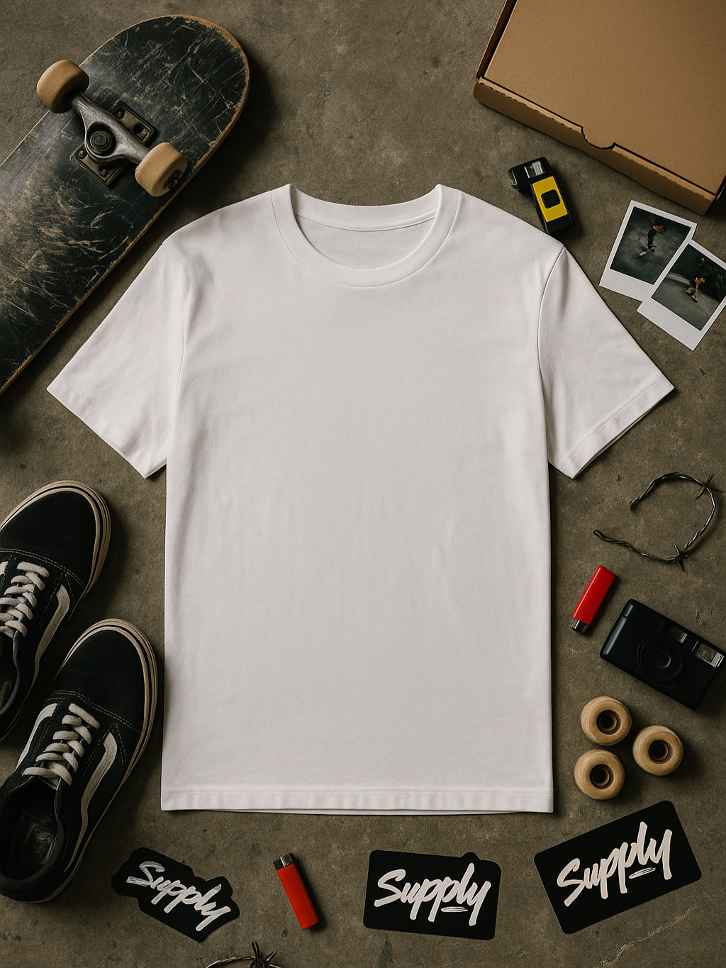 White Skater T-Shirt Black Front - The Supply Network