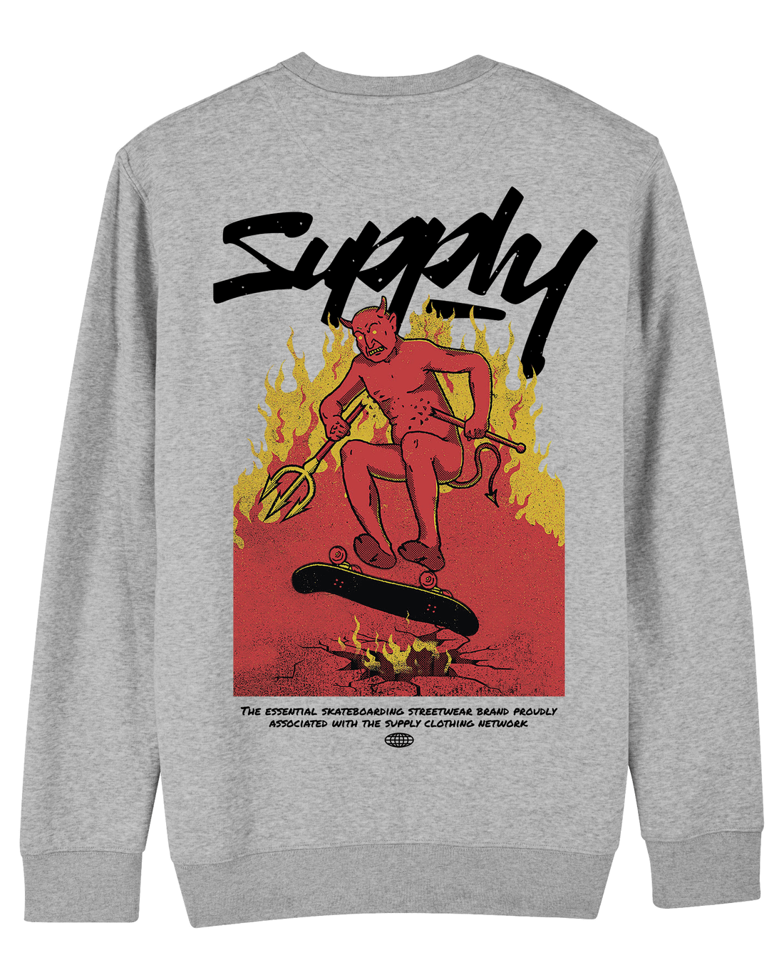 Grey Skater Sweatshirt,Skate With Devil Back Print