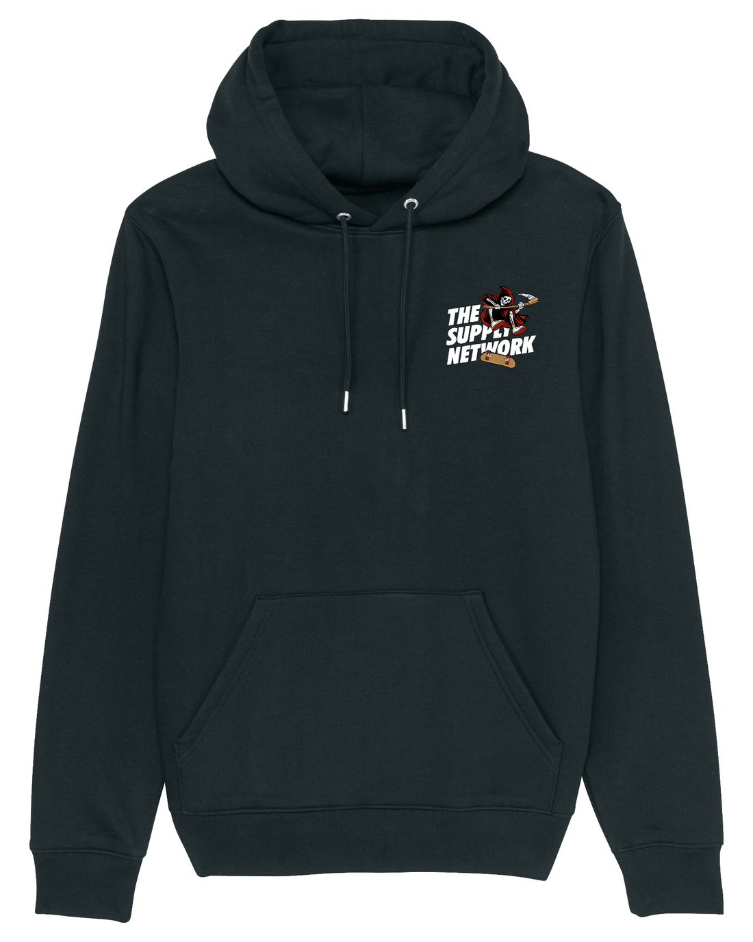 Black Skater Hoodie, Grim Reaper Front Print