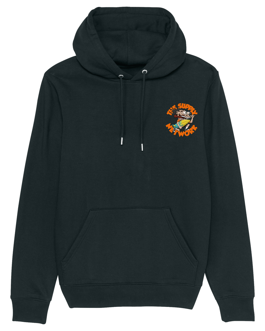 Black Skater Hoodie, Surf Crazy Front Print