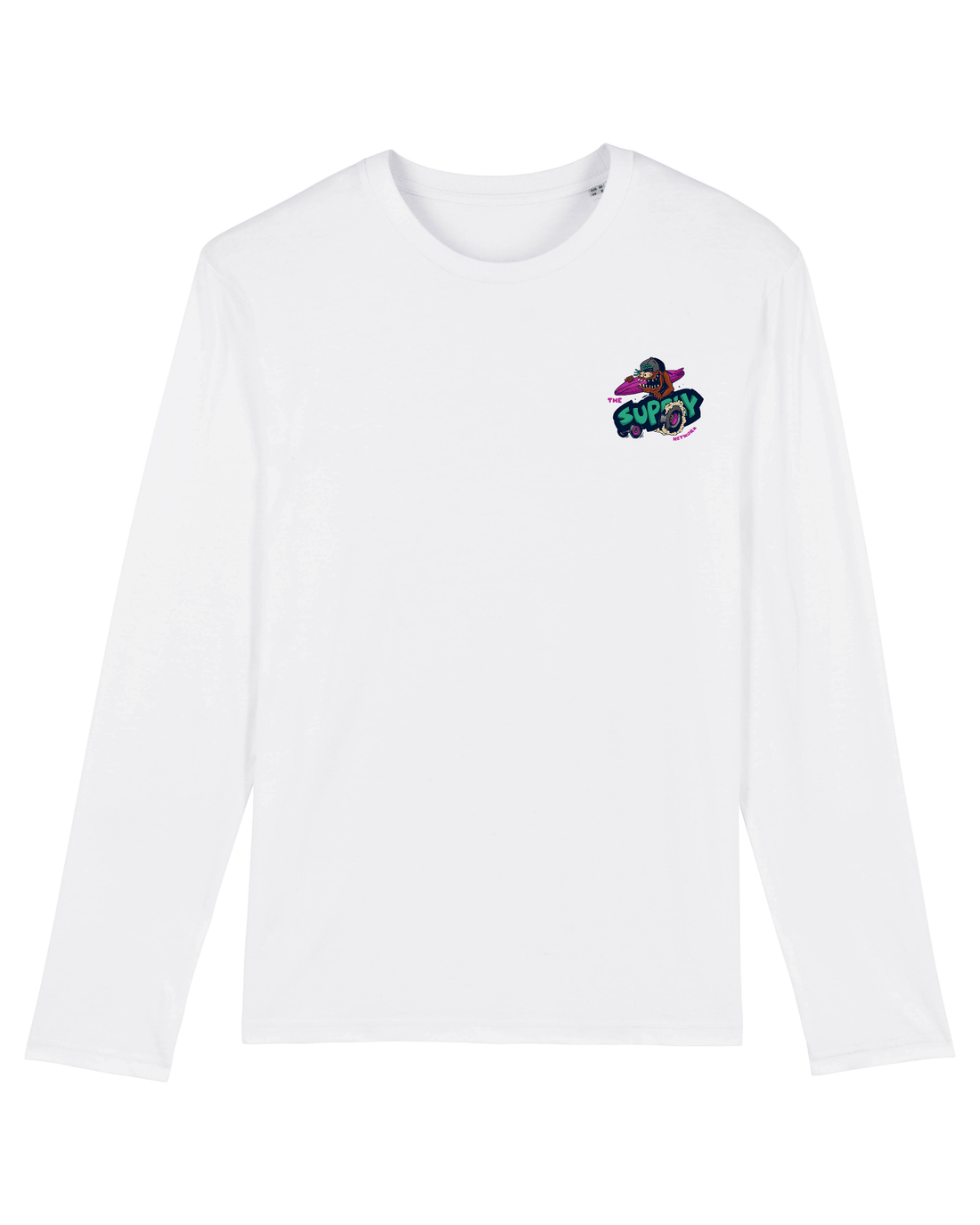 White Skater Long Sleeve, Lets Go Surf Front Print