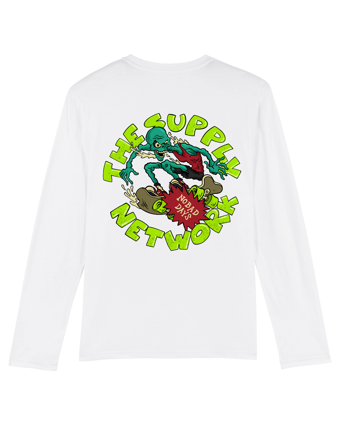 White Skater Long Sleeve, No Bad Days Back Print 