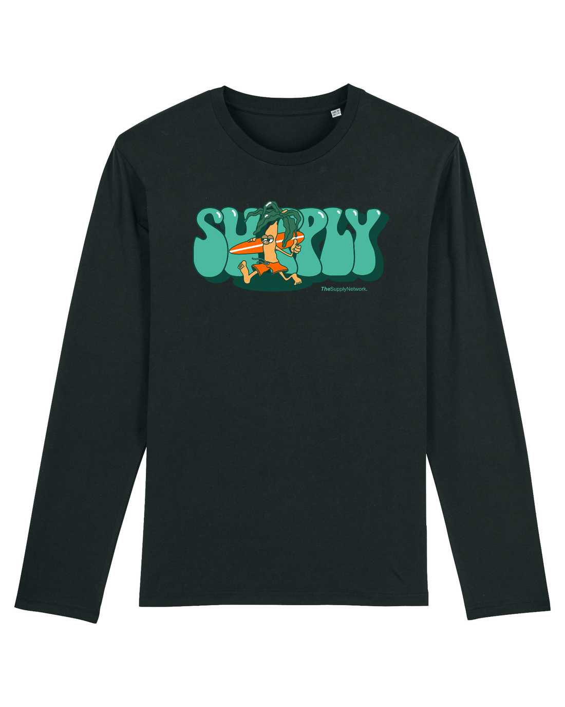 Black Skater Long Sleeve, Surf Palm Front Print