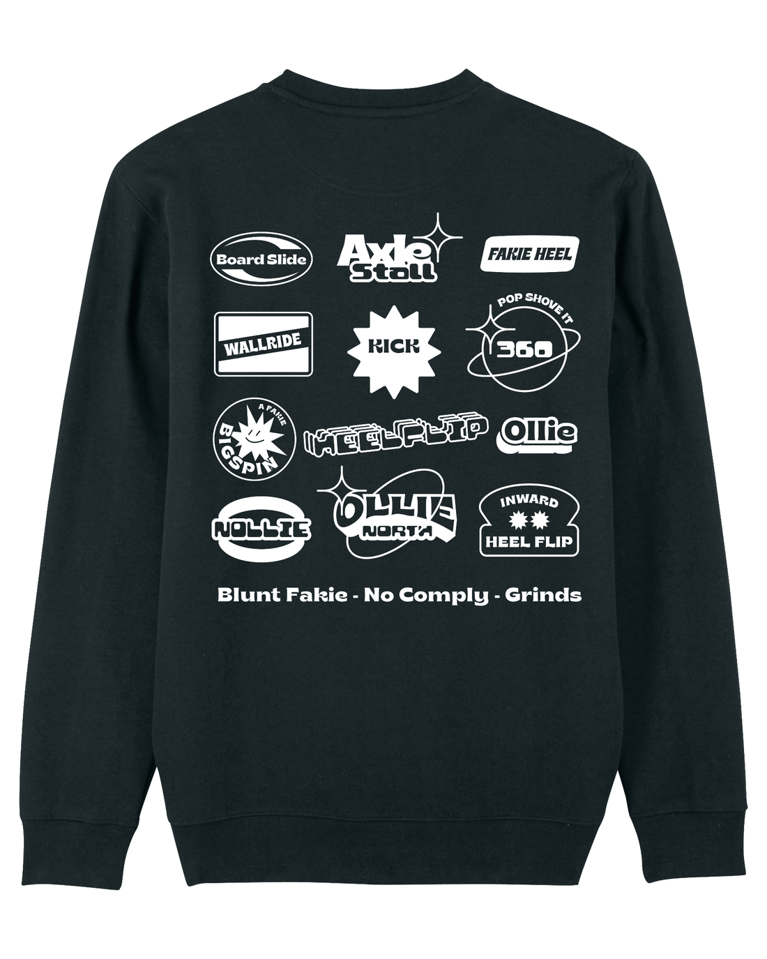Black Skater Sweatshirt, Skate Tricks Back Print