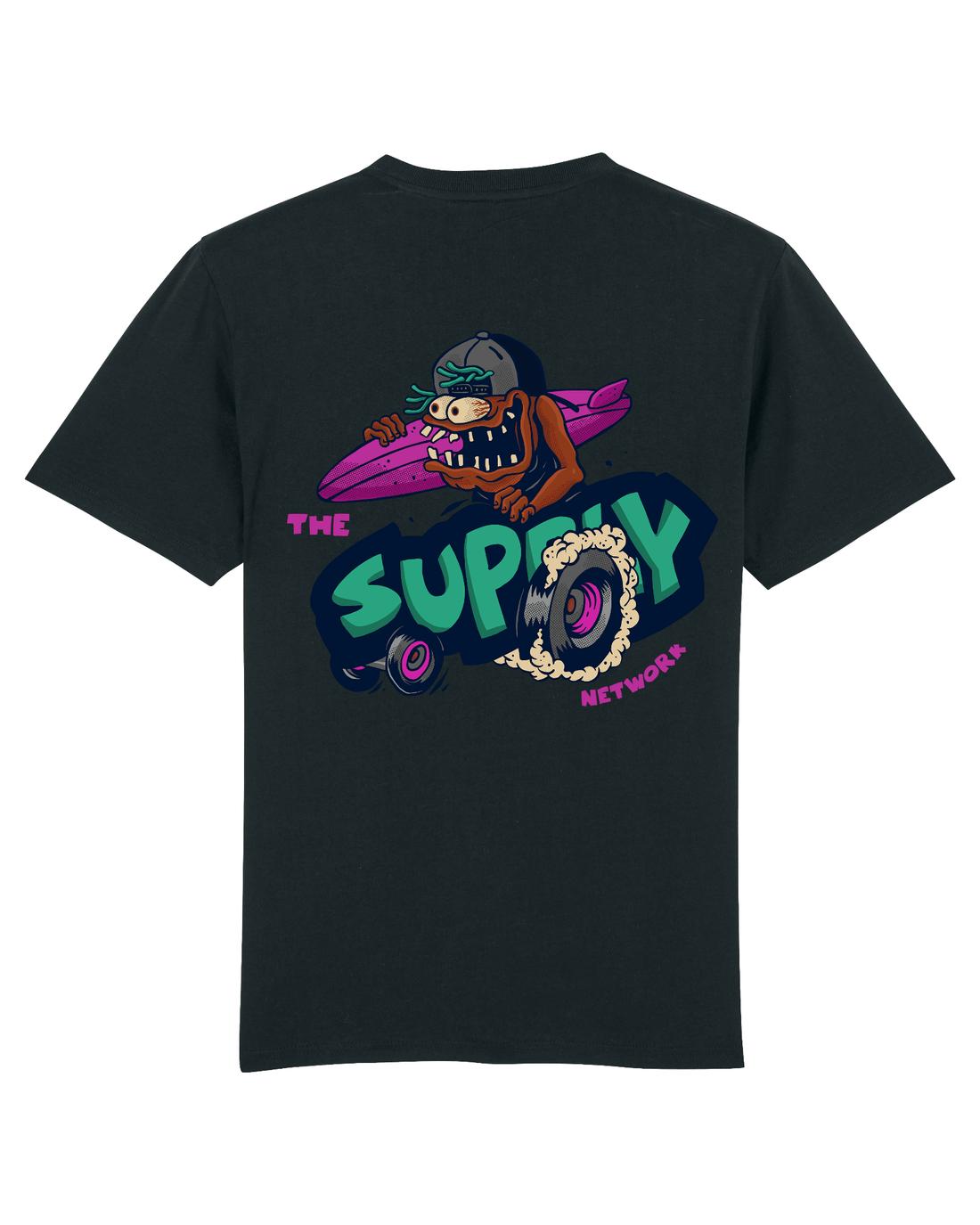 Black Skater T-Shirt, Lets Go Surf Back Print