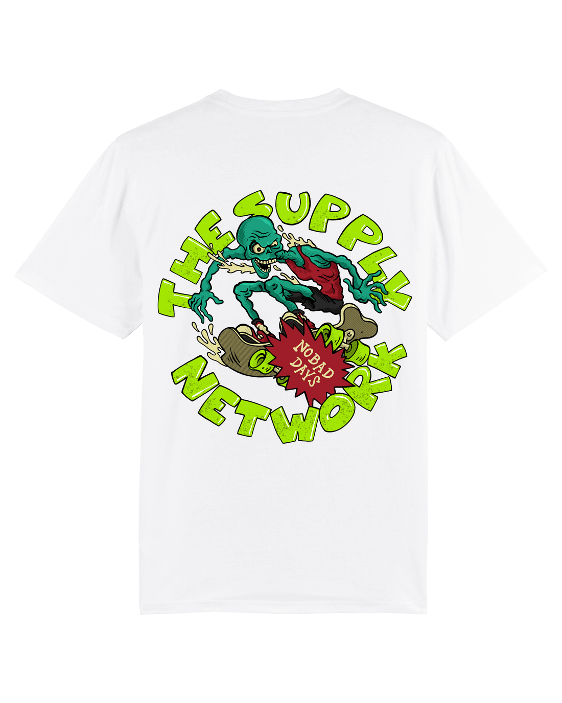 White Skater T-Shirt, No Bad Days Back Print