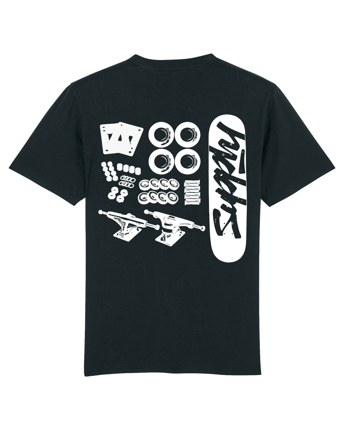 Black Skater T-Shirt, Skate Parts Back Print