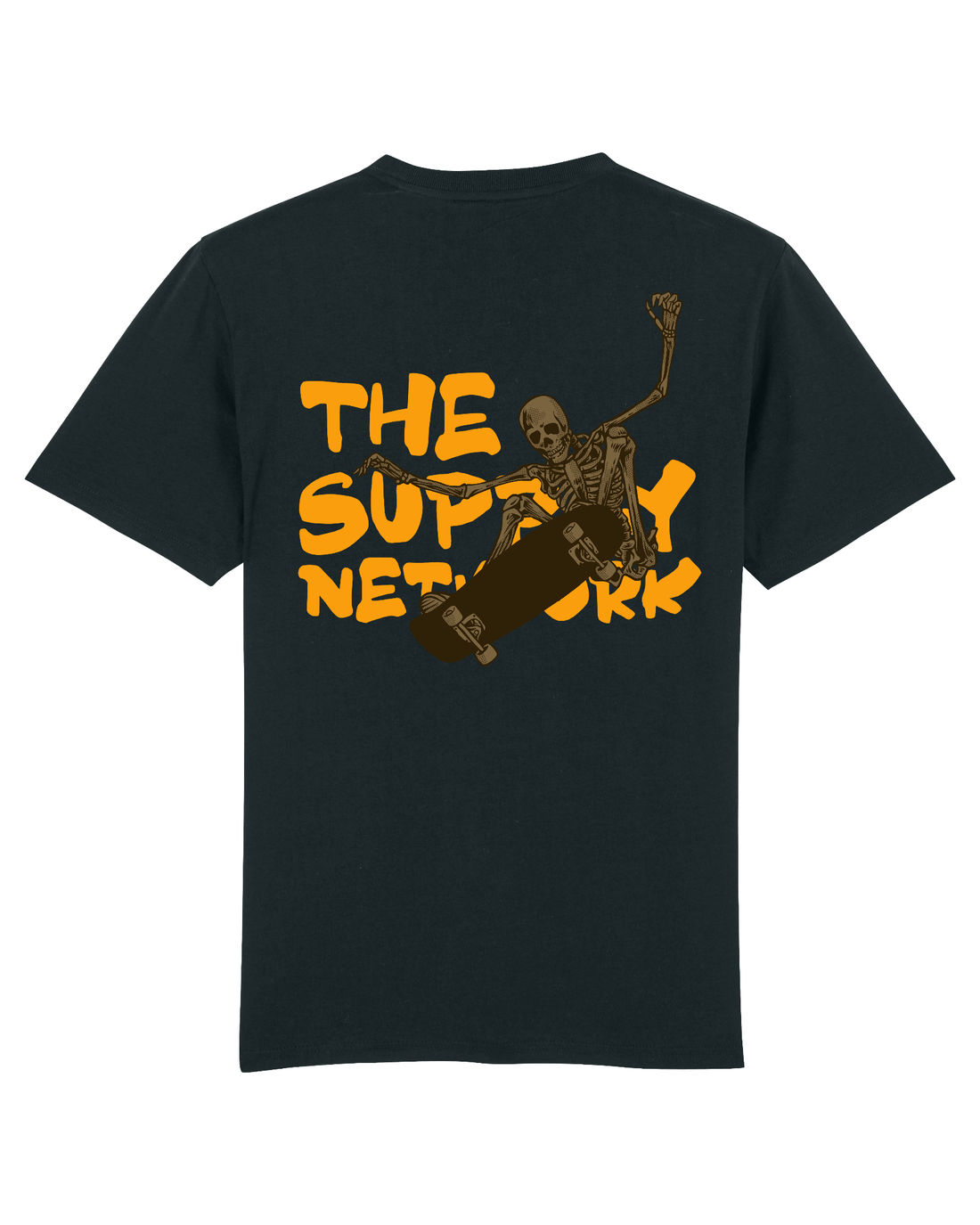 Black Skater T-Shirt, Skating Skeleton Back Print