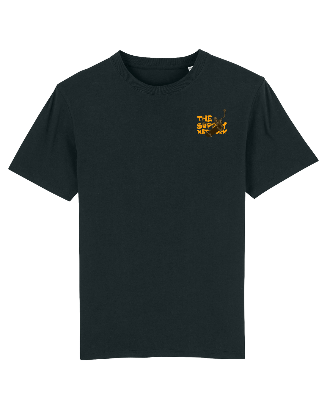 Black Skater T-Shirt, Skating Skeleton Front Print