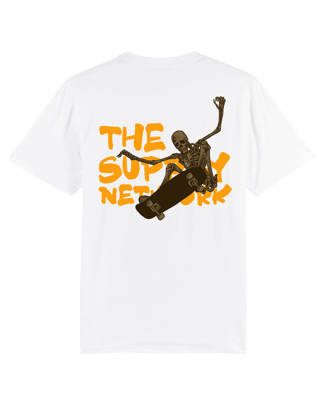 White Skater T-Shirt, Skating Skeleton Back Print