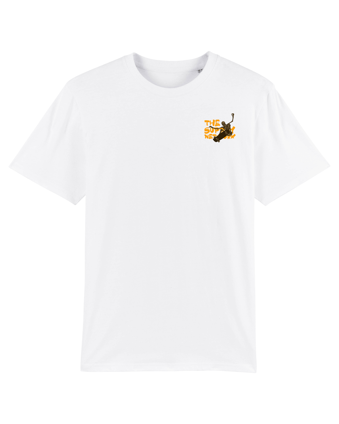 White Skater T-Shirt, Skating Skeleton Front Print